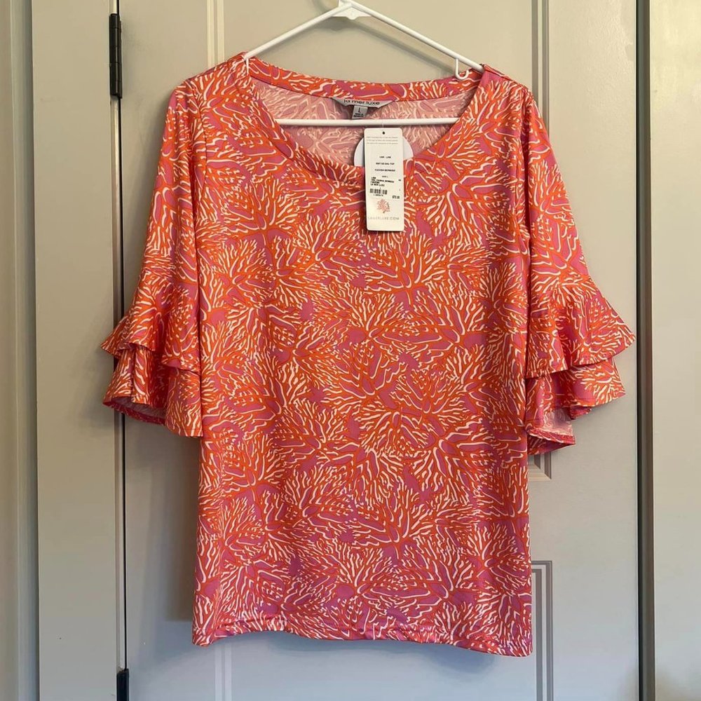 NWT La Mer Luxe Ruffle Sleeve Top L